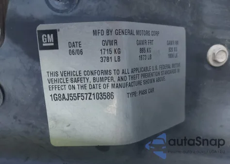 2007 Saturn Ion from USA, damaged, VIN 1G8AJ55F57Z103586